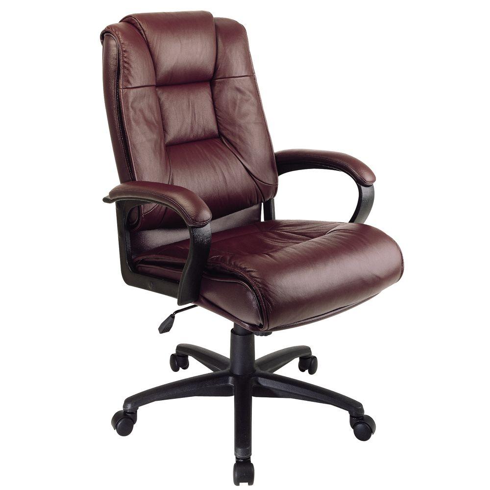 Work Smart Burgundy Leather High Back Executive Office Chair-EX5162-4 - The  Home Depot