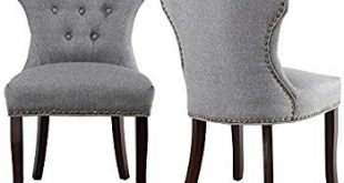 LSSBOUGHT Set of 2 Fabric Dining Chairs Leisure Padded Chairs with Brown  Solid Wooden Legs,