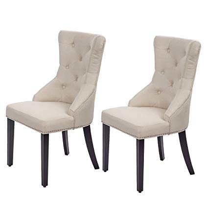 Traveller Location - Dining Chairs Fabric Dining Chairs Dining Room Chair with  Solid Wood Legs Set of 2 - Chairs