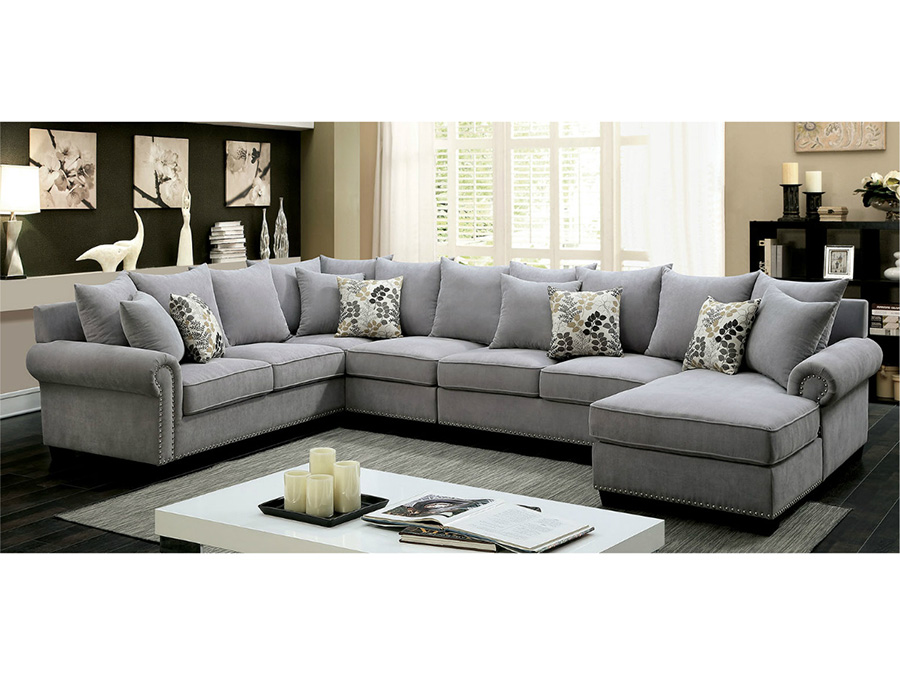 Skyler Transitional Gray Fabric Sectional Sofa Couch