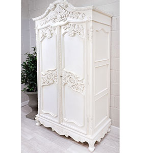 French Chateau White Heavy Carved Armoire Wardrobe