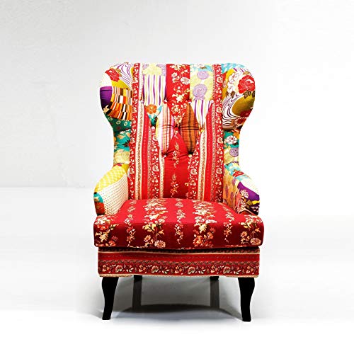 Lovely PATCHWORK DESIGN ARMCHAIR multicoloured upholstered fabric WING CHAIR  from XTRADEFACTORY