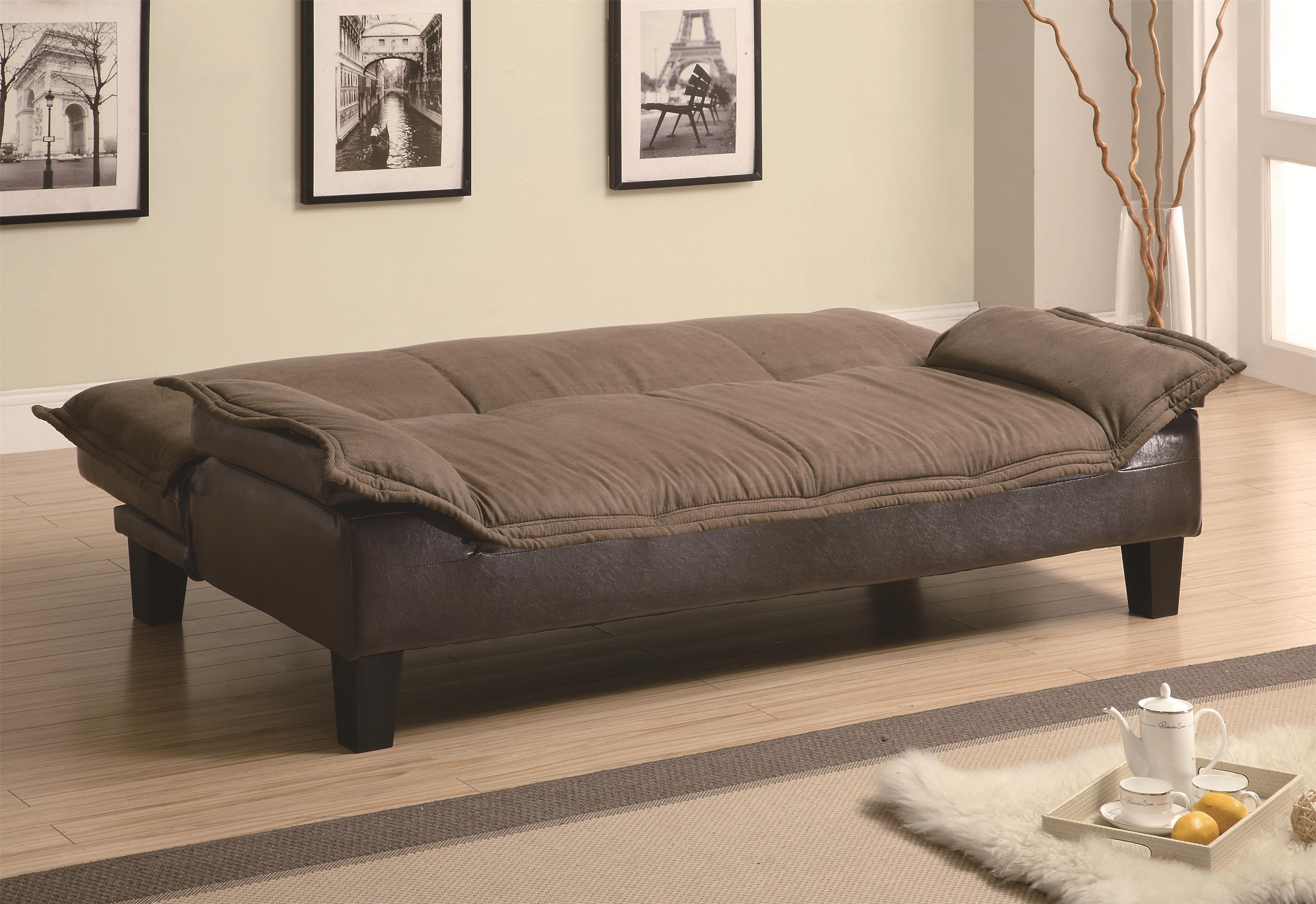 Coaster Sofa Beds and Futons Ratchet Back Sofa Bed with Dark Brown  Leather-Like Base