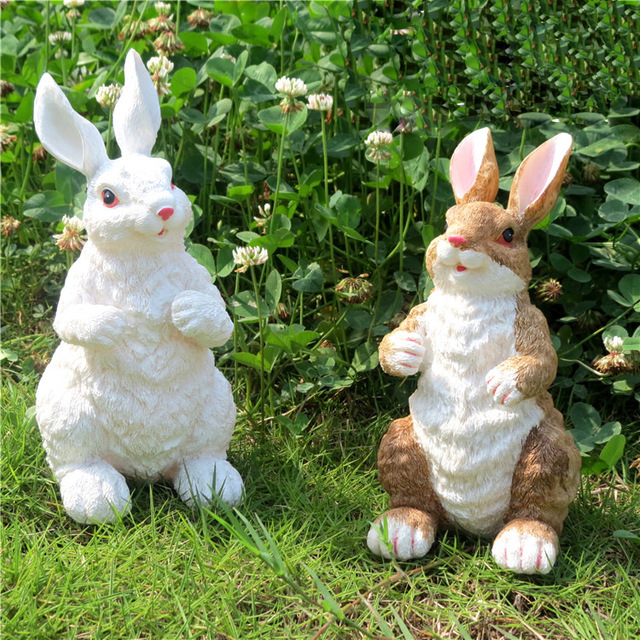 2 pcs Garden Ornaments Crafts Resin Garden Sculpture Garden Simulation  Animal Rabbit Bugs Bunny Animal Sculptures