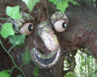Willy the rude Tree Face - take a peek. Garden statues, sculptures.  Handmade funny faces garden ornaments. Tree decorations. Yard art.