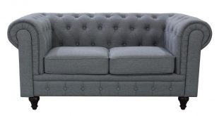 Grace Chesterfield Linen Fabric Upholstered Button-Tufted Loveseat, Grey-S5070-L  - The Home Depot