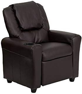 Flash Furniture Contemporary Brown Leather Kids Recliner with Cup Holder  and Headrest