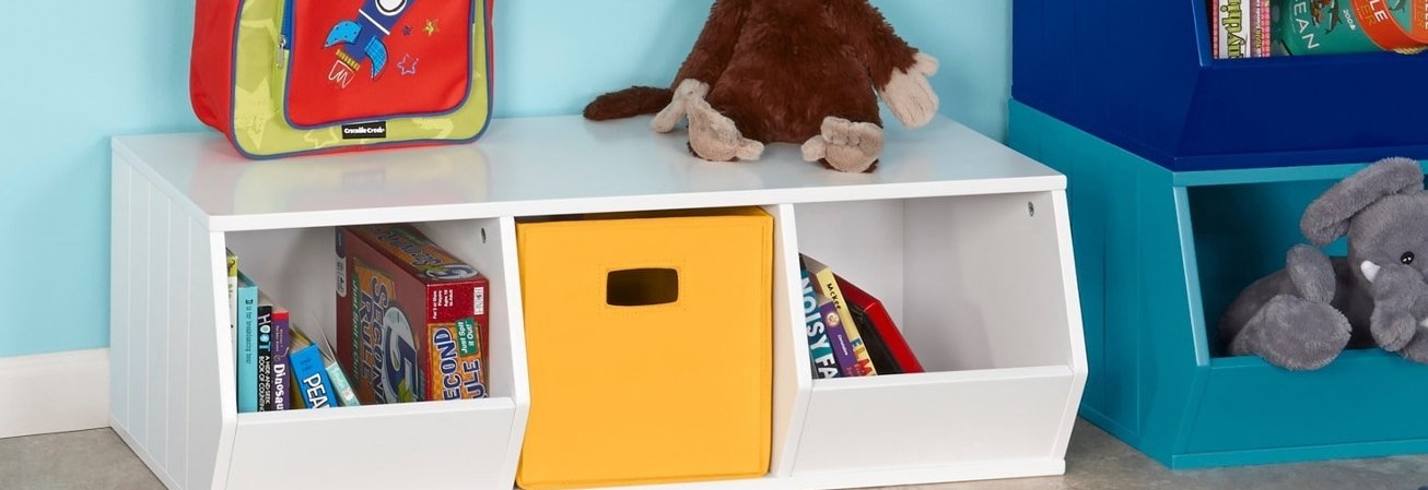 A kids storage bin filled with kdis toys