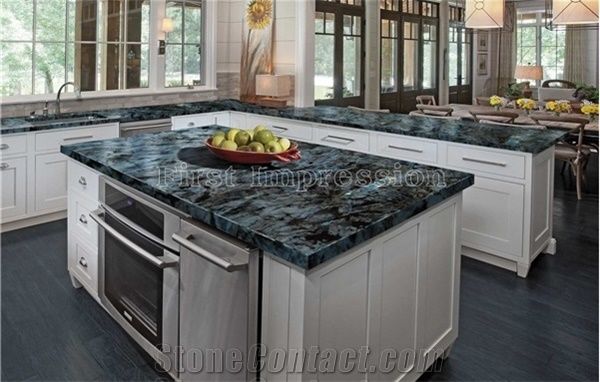 Labradorite Volga Blue Granite Countertops/Ukraine Blue Granite Kitchen  Worktops/Kitchen Bar Tops/Kitchen Desk Tops/Custom Countertops/Kitchen Top