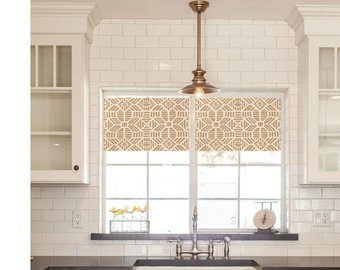 Straight Modern Valance in Metallic Gold and Ivory Print, Custom Size,  Fully Lined, Machine Washable, Kitchen Valance, Quick Ship
