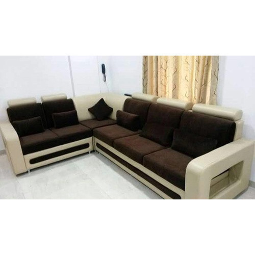 Wood and Leather L Shape Sofa, Warranty: 1 Year