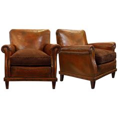 Pair of English Leather Club Chairs | Traveller Location Leather Club Chairs,  Leather Lounge