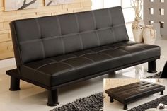 Black leather Black Futon, Grey Futon, Futon Bedroom, Daybed, Sofa Couch Bed
