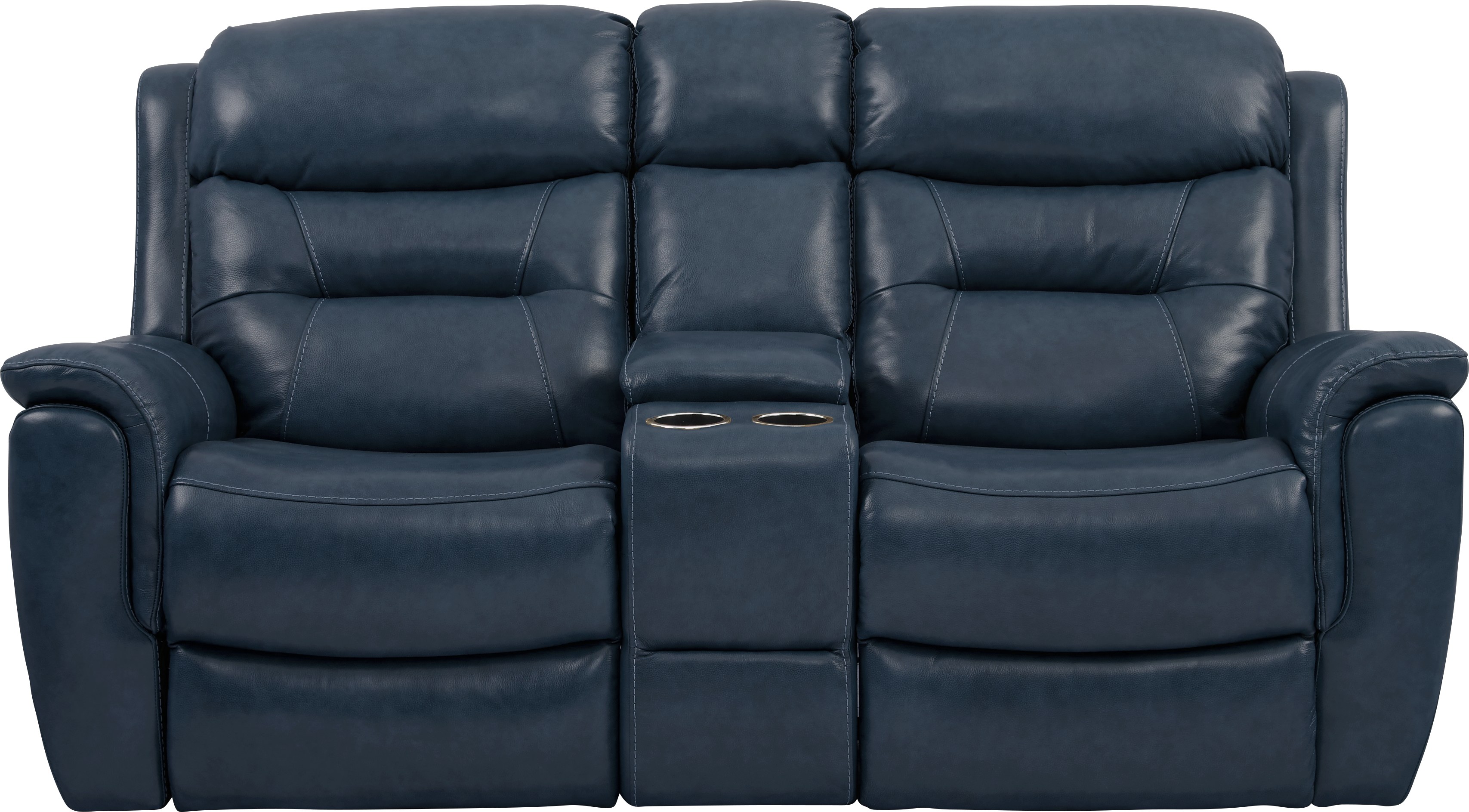 Sabella Navy Leather Reclining Console Loveseat - Leather Loveseats (Blue)