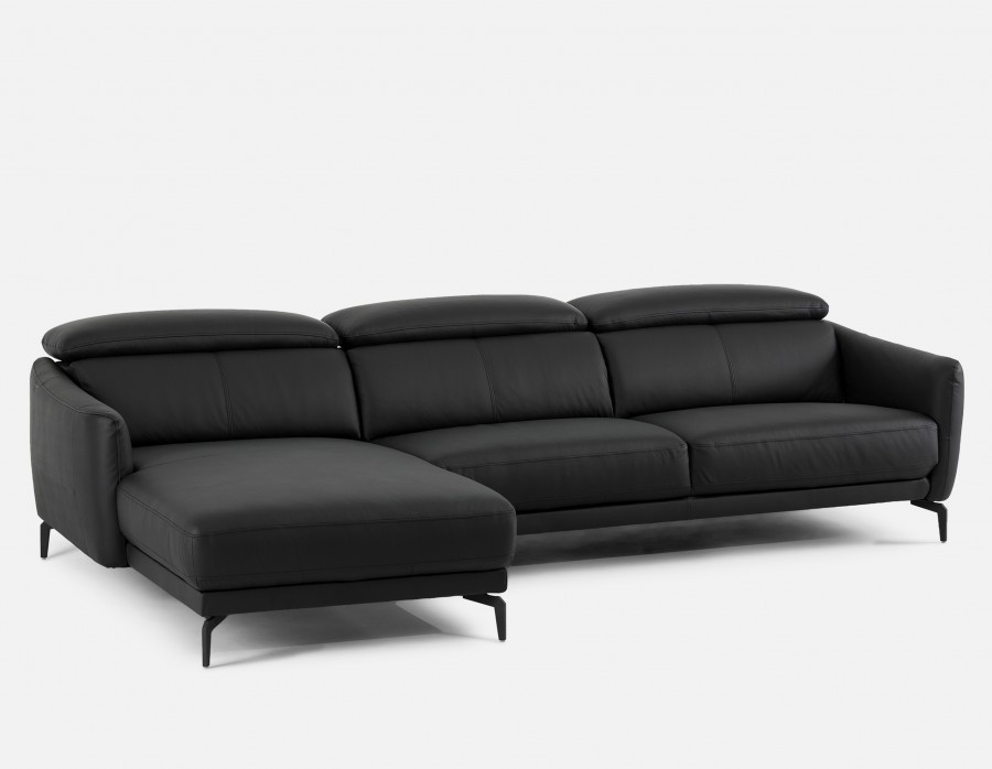 BRUGE - Leather Sectional Sofa Left - Black
