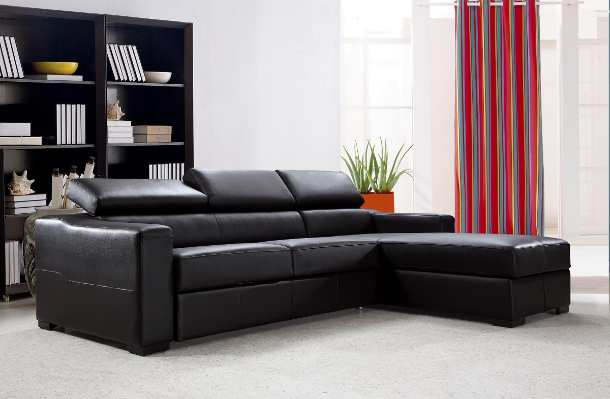 1PerfectChoice Reversible Espresso Leather Sectional Sofa Bed with Storage  - Traveller Location
