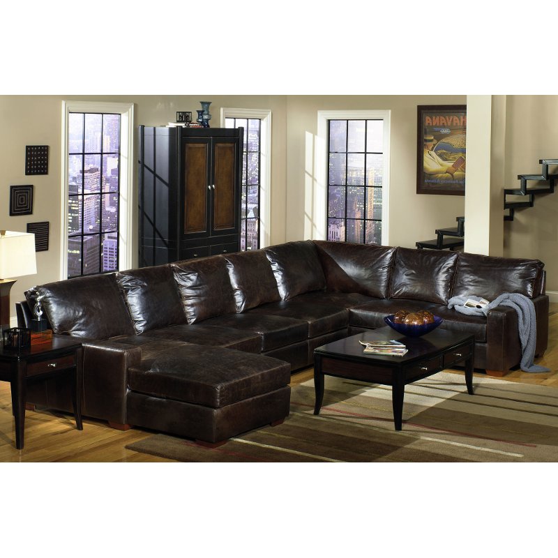 Brown Contemporary 4 Piece Leather Sectional Sofa - Mayfair | RC Willey  Furniture Store