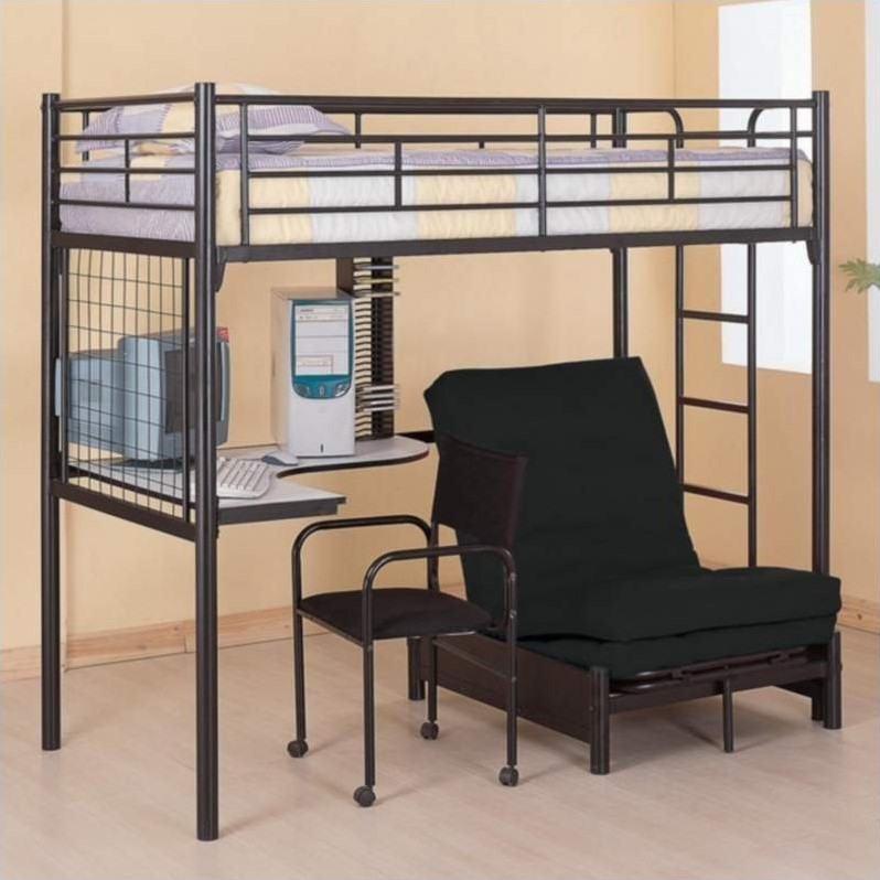 Coaster Max Twin Over Futon Metal Bunk Bed with Desk in Black Finish -  2209+2335M