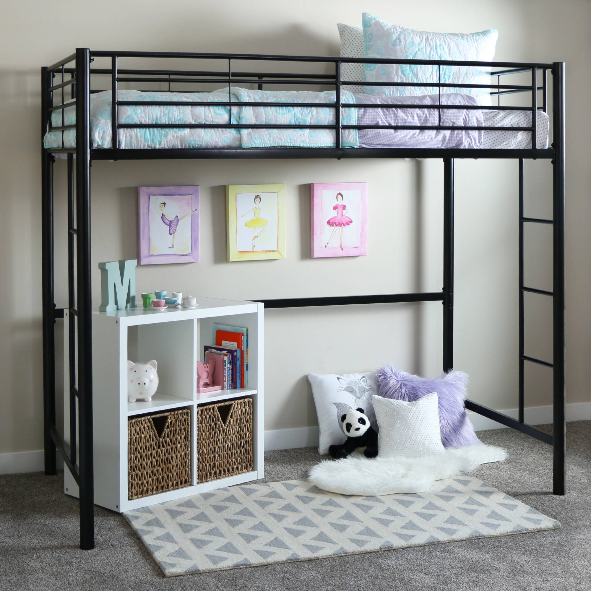 Product Image Walker Edison Twin Metal Loft Bed - Black (Multiple Colors  Available)