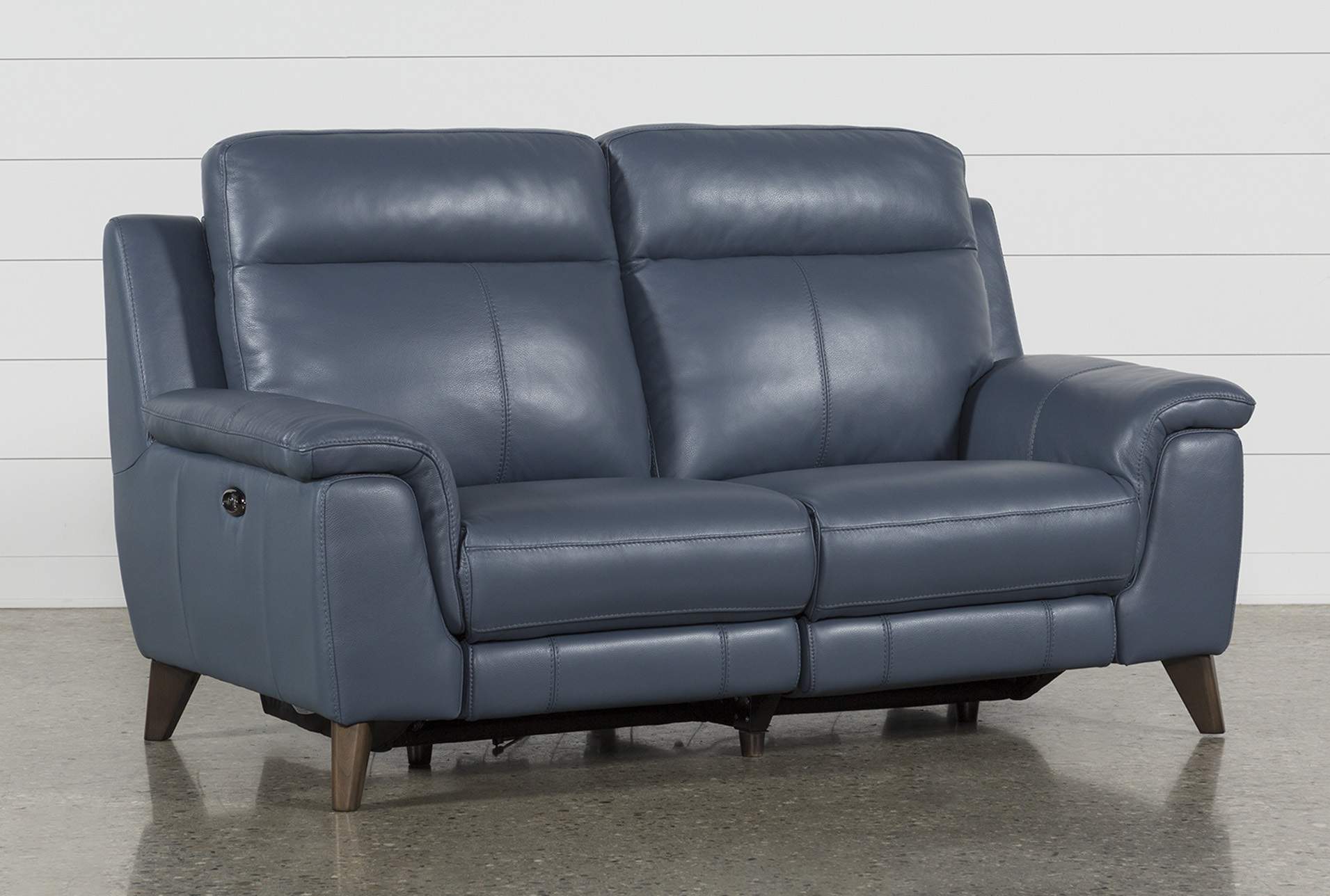 Moana Blue Leather Dual Power Reclining Loveseat With Usb | Living Spaces