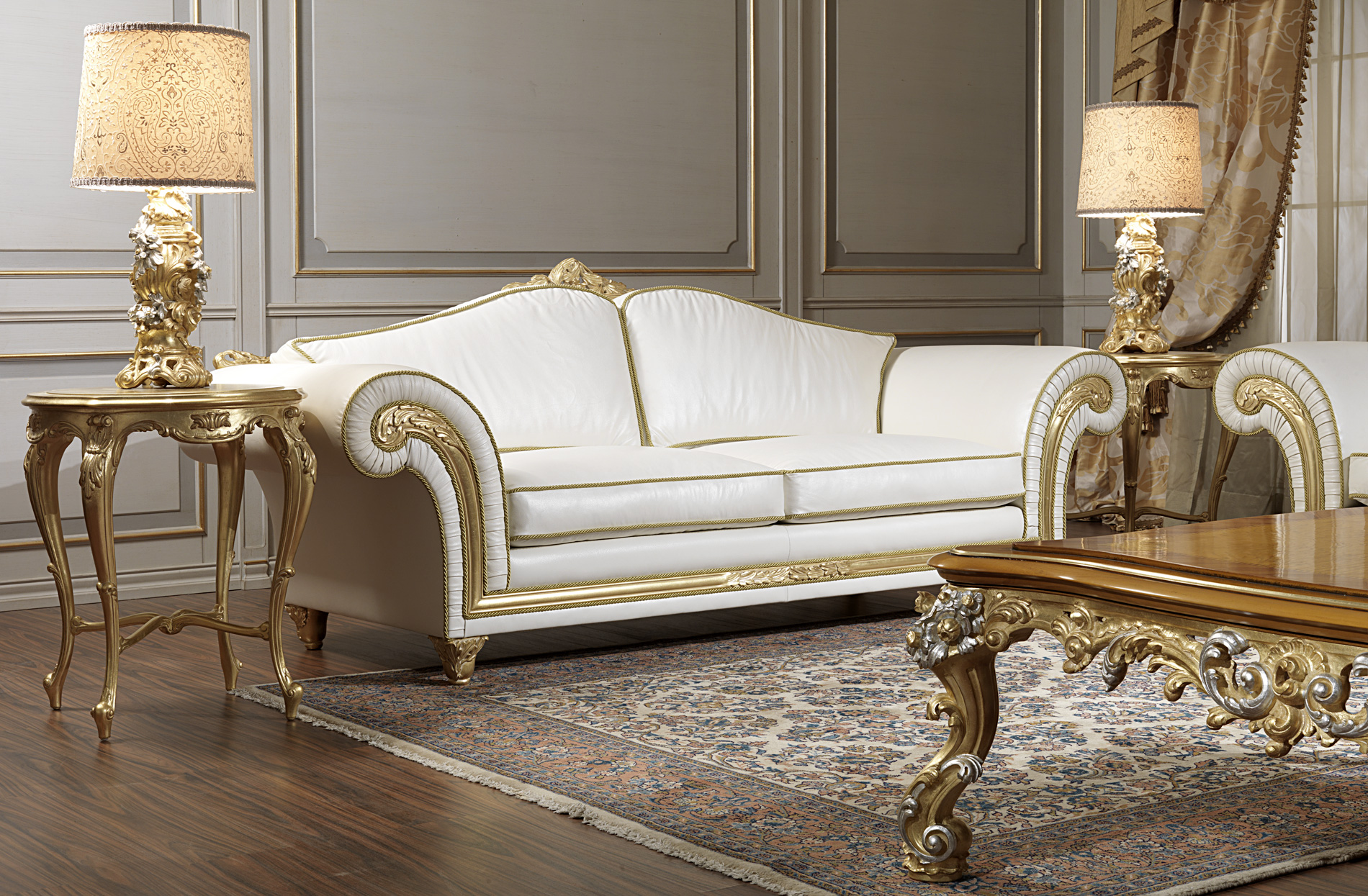 Luxury sofas in leather and gold