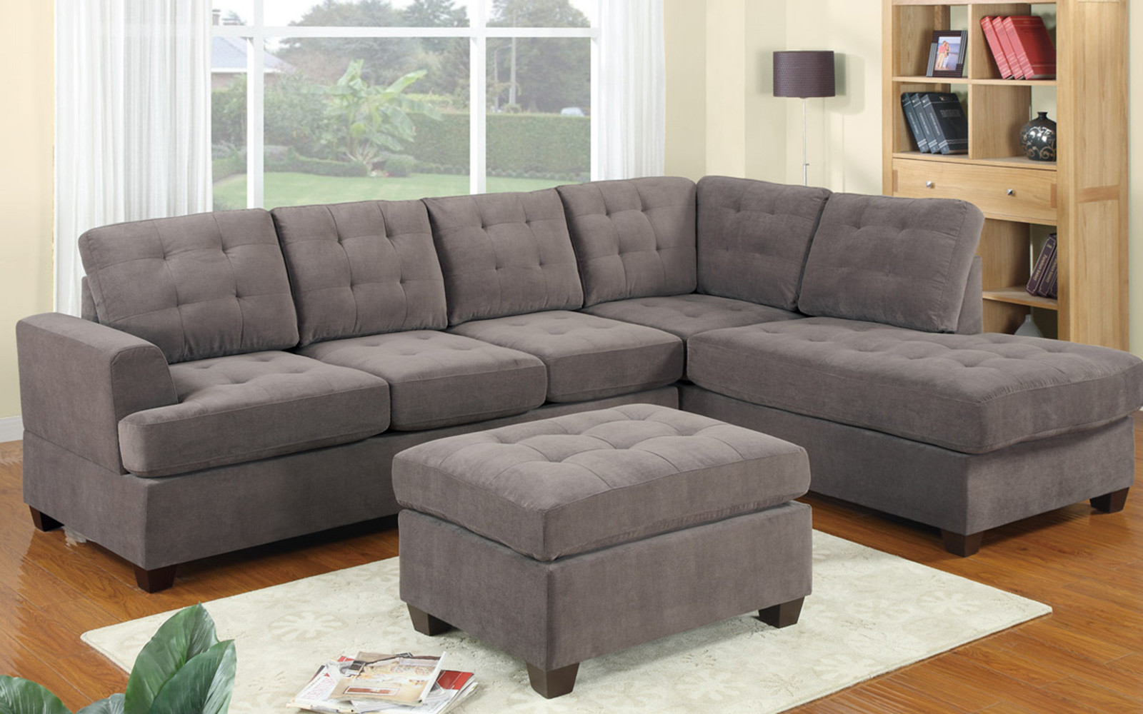 2 Piece Modern Reversible Grey Tufted Microfiber Sectional Sofa with  Ottoman - Traveller Location