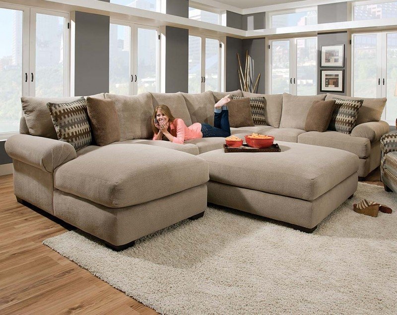 Microfiber sectional sofa with ottoman
