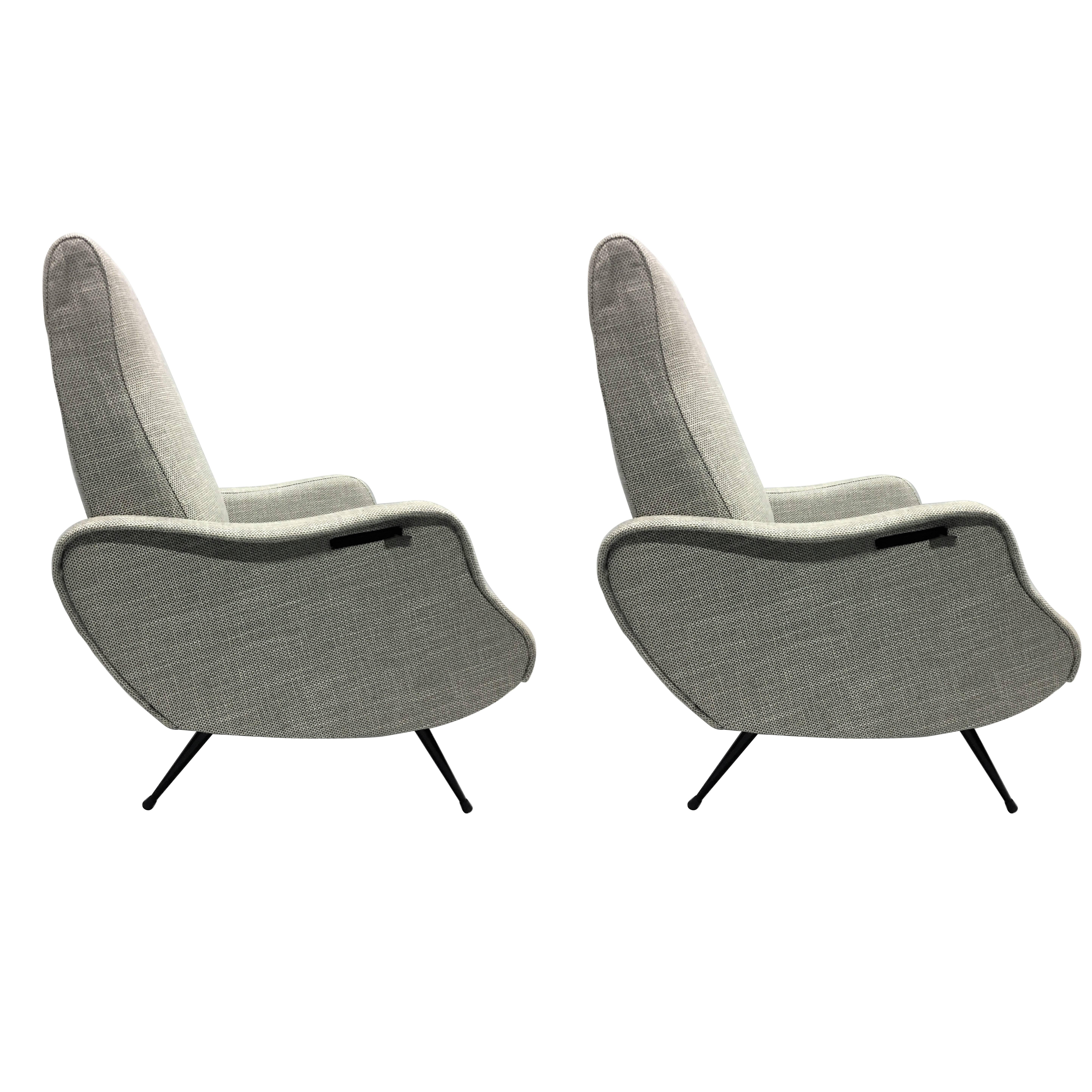 Pair Mid-Century Modern Lounge Chairs / Recliners Style Marco Zanuso,  Italy,1950