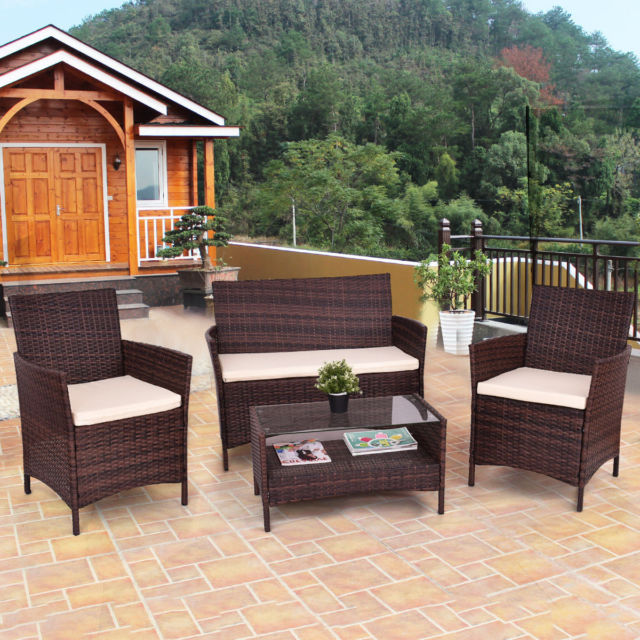 Buy Giantex 4pc Outdoor Patio PE Rattan Wicker Coffee Table Modern