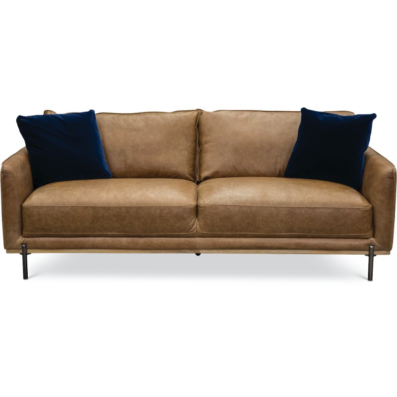 Mid-Century Modern Camel Brown Leather Sofa - Marseille | RC Willey  Furniture Store