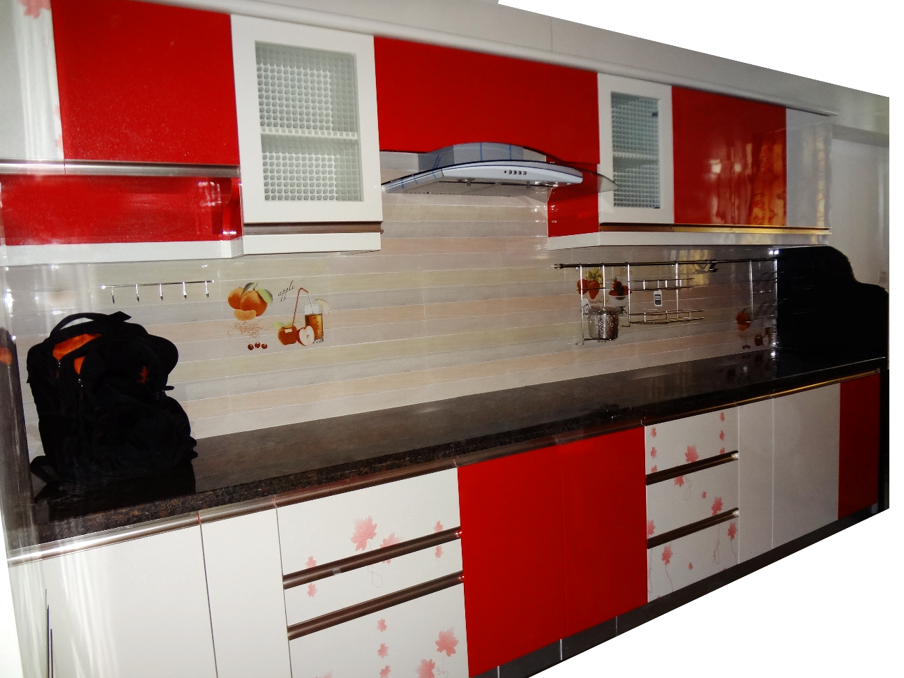 Red Floral Modular kitchen