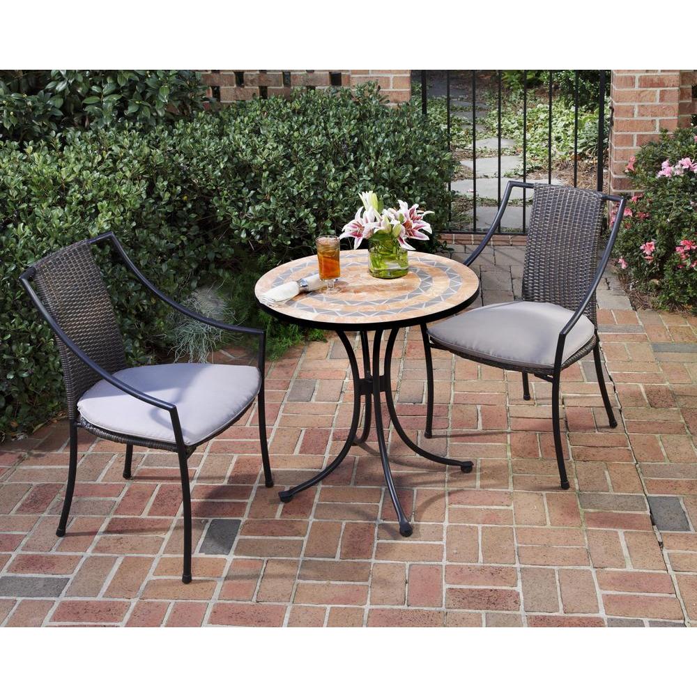 Home Styles Terra Cotta 3-Piece Tile Top Patio Bistro Set with Taupe  Cushions