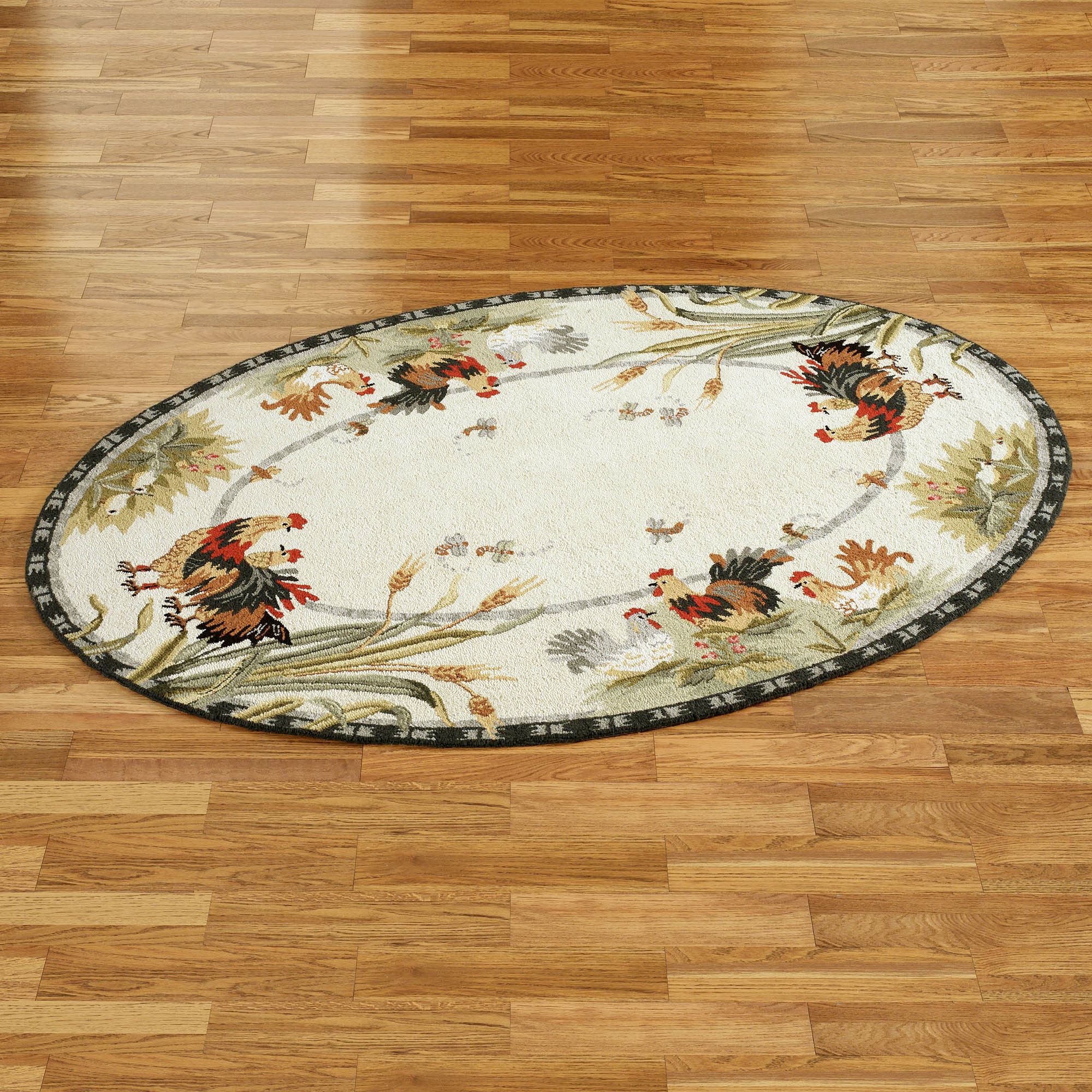 Rooster and Hens Oval Rug