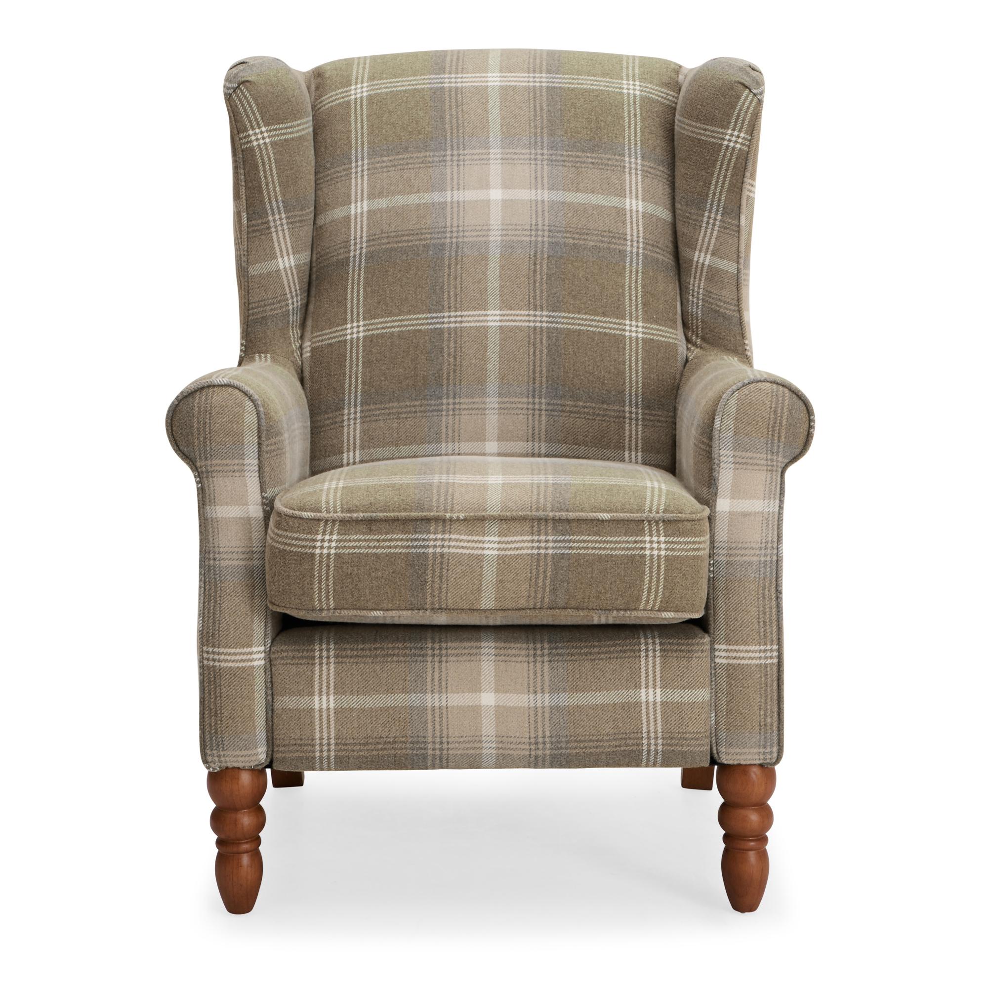 Oswald Check Wingback Armchair - Natural
