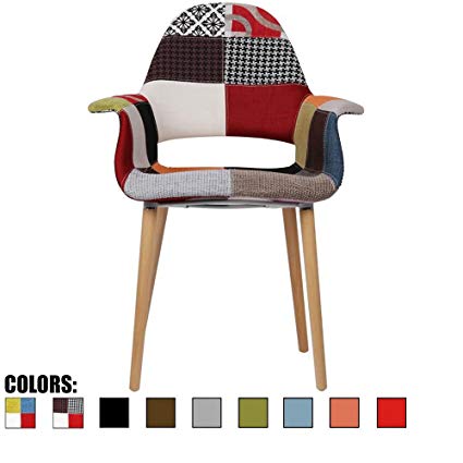 2xhome – Patchwork Patterned Mid Century Modern Upholstered Fabric Organic  Accent Living Room Dining Chair Armchair