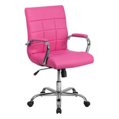 Mid-Back Vinyl Executive Swivel Office Chair With Chrome Arms, Pink