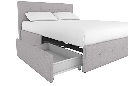 DHP 4155439 Rose Upholstered Bed with Tufted Detail and Storage Queen Grey  Linen