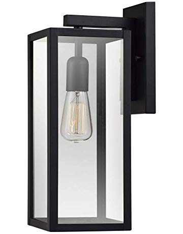 Globe Electric Bowery 1-Light Outdoor Indoor Wall Sconce, Matte Black,  Clear Glass