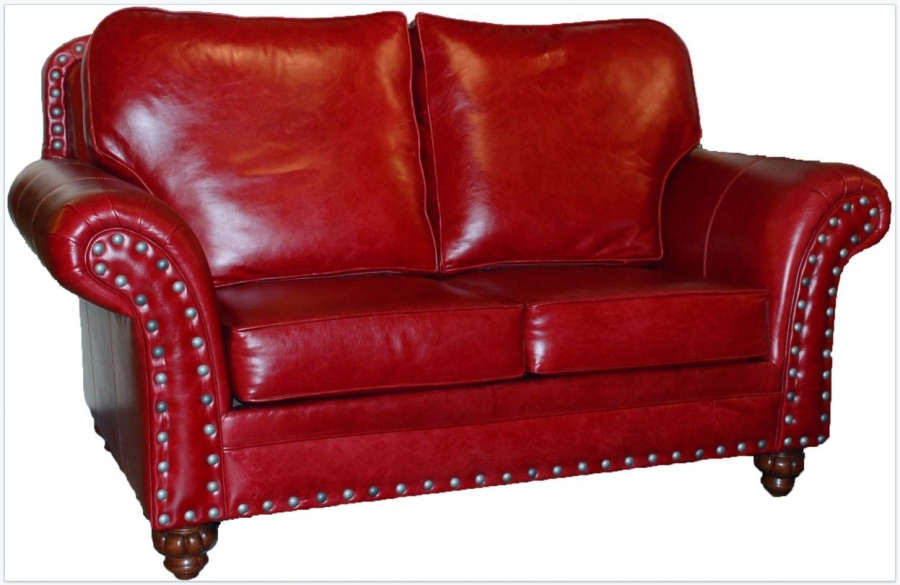 Mustang Red Leather Nailhead Loveseat