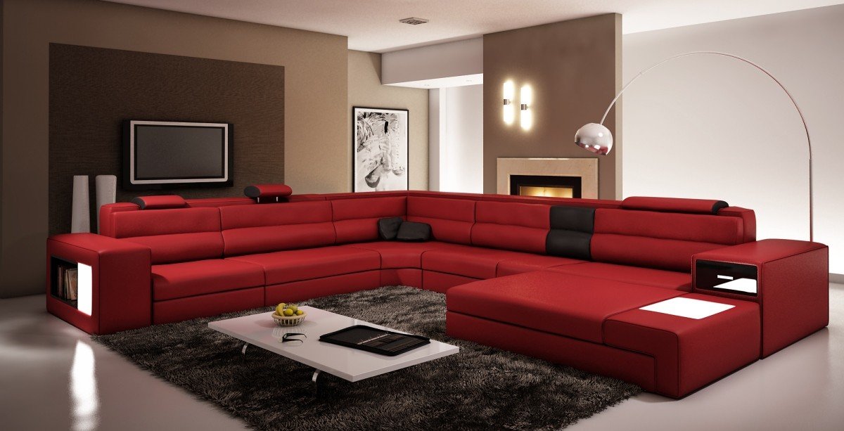 Traveller Location: VIG Furniture 5022 Polaris Red and Black Bonded Leather  Sectional Sofa: Kitchen & Dining