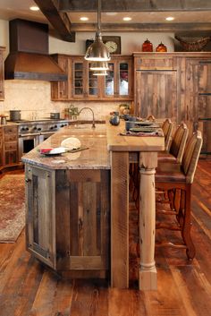 Arts and Crafts style shelves. Rustic Kitchen