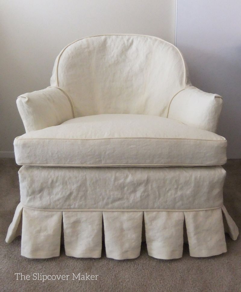 Custom slipcover in Hemp French Linen for a pair of vintage armchairs. More