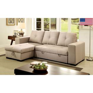 Furniture of America Living Room Small Sectional Sofa w Storage Reversible  Chaise Pull Out Bed Sleeper
