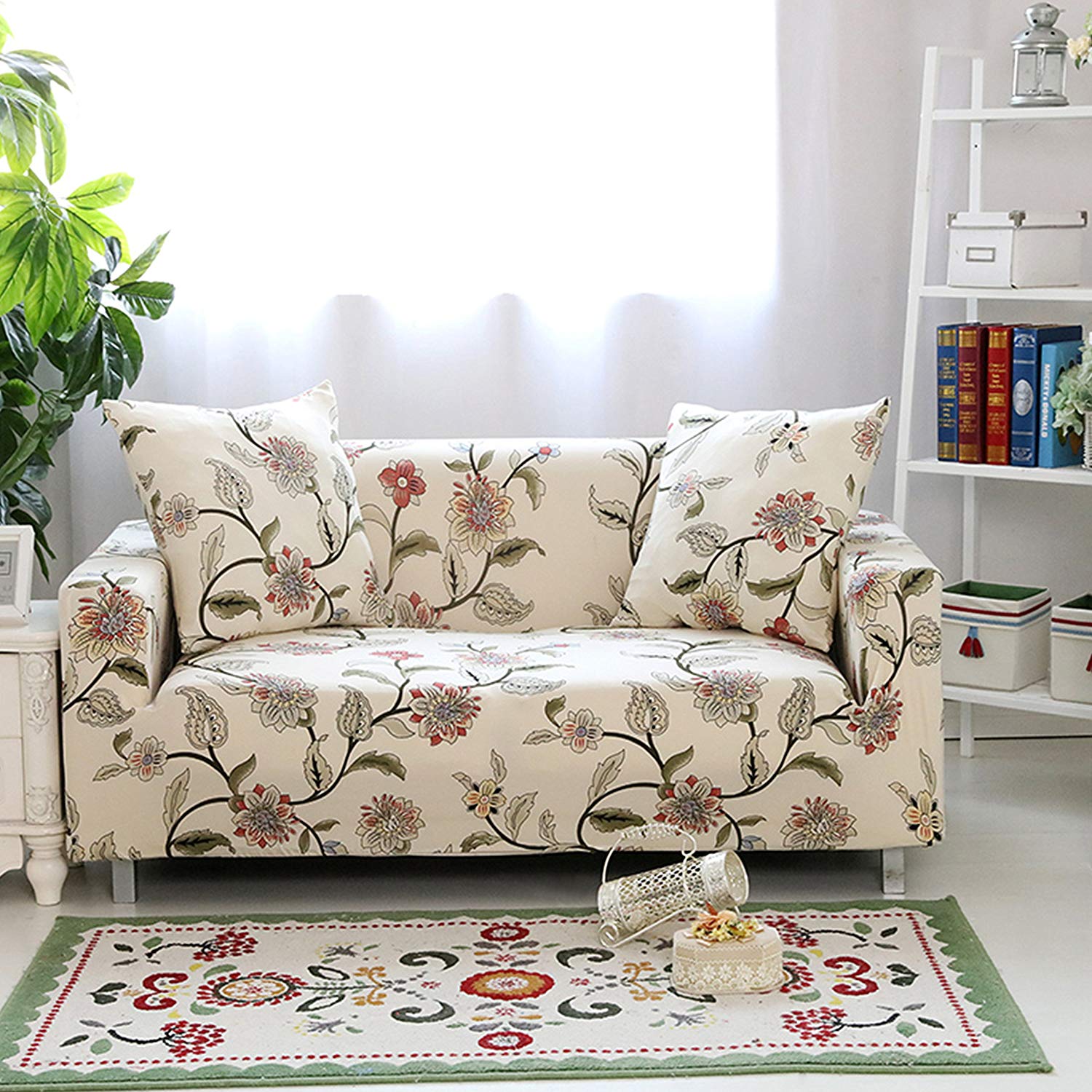 Traveller Location: Lamberia Printed Sofa Cover Stretch Couch Cover Sofa Slipcovers  for 3 Cushion Couch with One Free Pillow Case (Blooming Flower, Sofa 3  Seater):