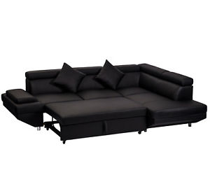 Image is loading Contemporary-Sectional-Modern-Sofa-Bed-Black-with -Functional-