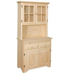 Image is loading AMISH-Unfinished-Solid-Pine-HUTCH-China-Cabinet-with-