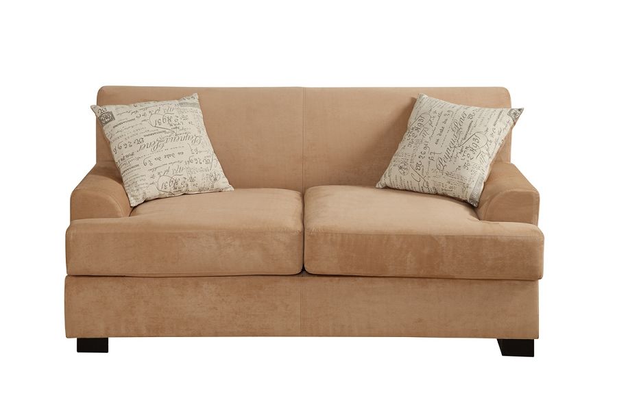 Bold Collection Tan Micro-Suede Loveseat + Accent Pillows