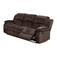Solid Pine, Padded Suede and Plywood Reclining Sofa, Brown