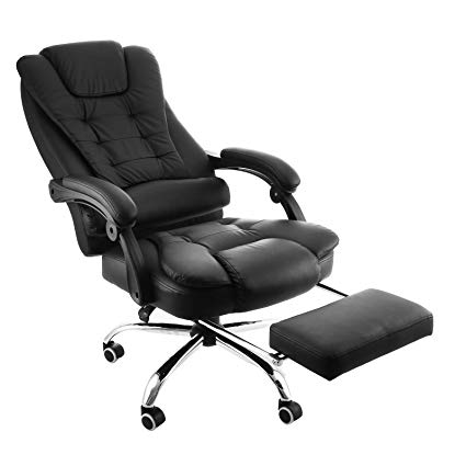 Happybuy Executive Swivel Office Chair with Footrest PU Leather Ergonomic  Office Reclining Chair Adjustable High Back