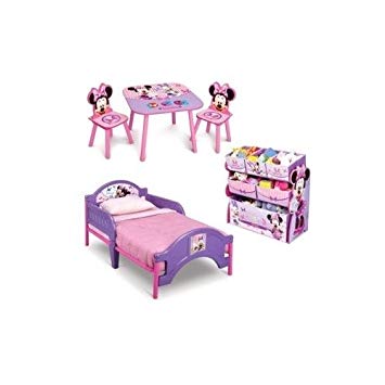 Traveller Location: Minnie Mouse Toddler Bedroom Furniture 3 Piece Set Girls Pink  Toddler Bed with Minnie Multi Bin Toy Box and Kids Minnie Art Table and  Chairs: